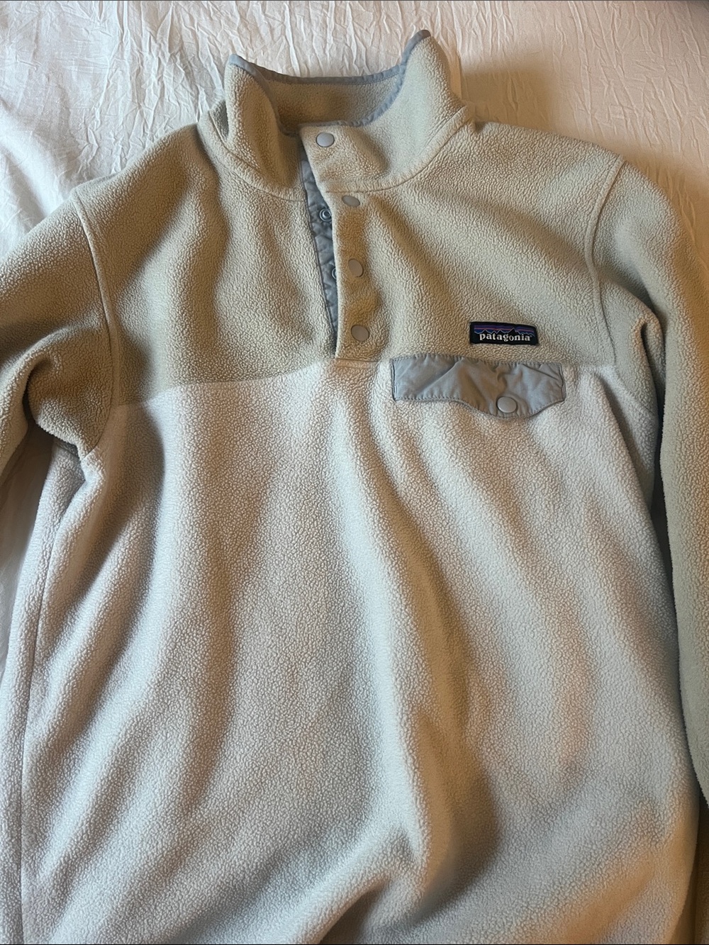 Patagonia Light Beige Zip-Neck Fleece Pullover size S